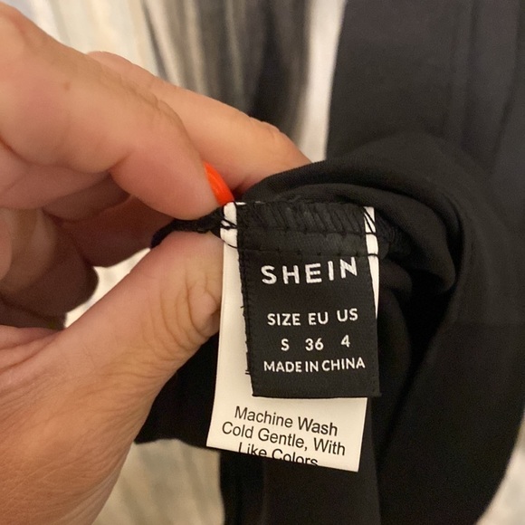 Shein Black Belted Dress With Mesh Puff Sleeves | Size 4 - Picture 6 of 9